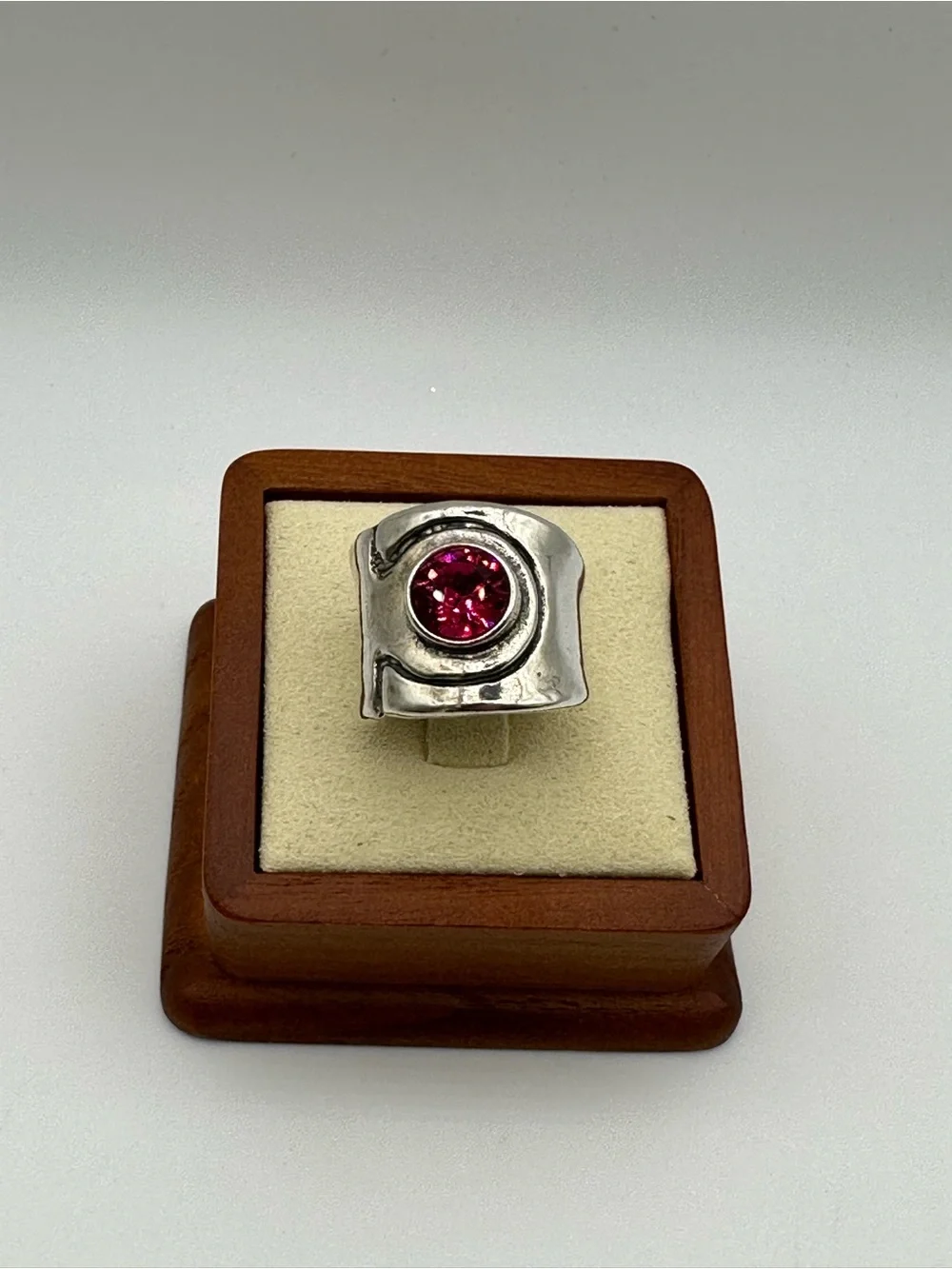 ⁠925 Sterling Silver Wide Band Ring Pink CZ Gemstone Statement Ring⁠